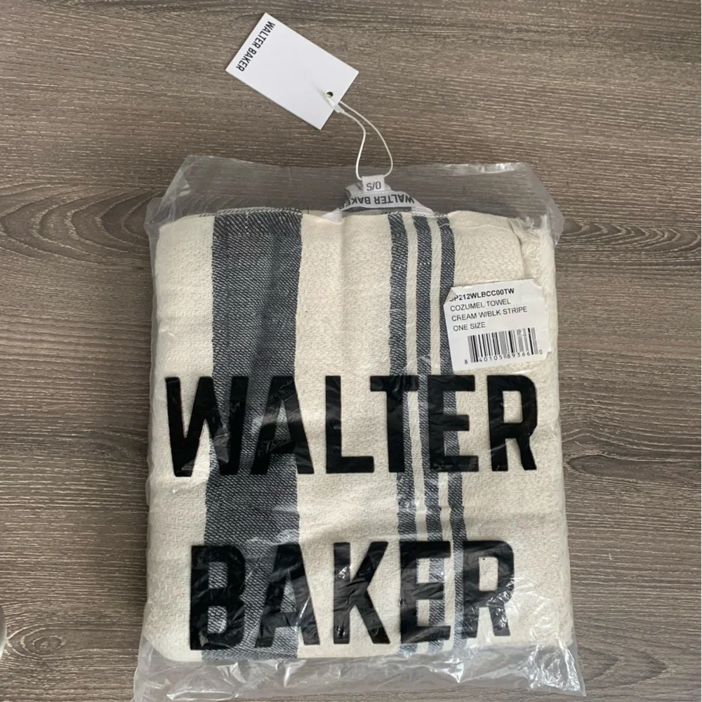 Walter Baker Stripe Cotton Beach Towel Picnic Blanket Ivory Cream Gray